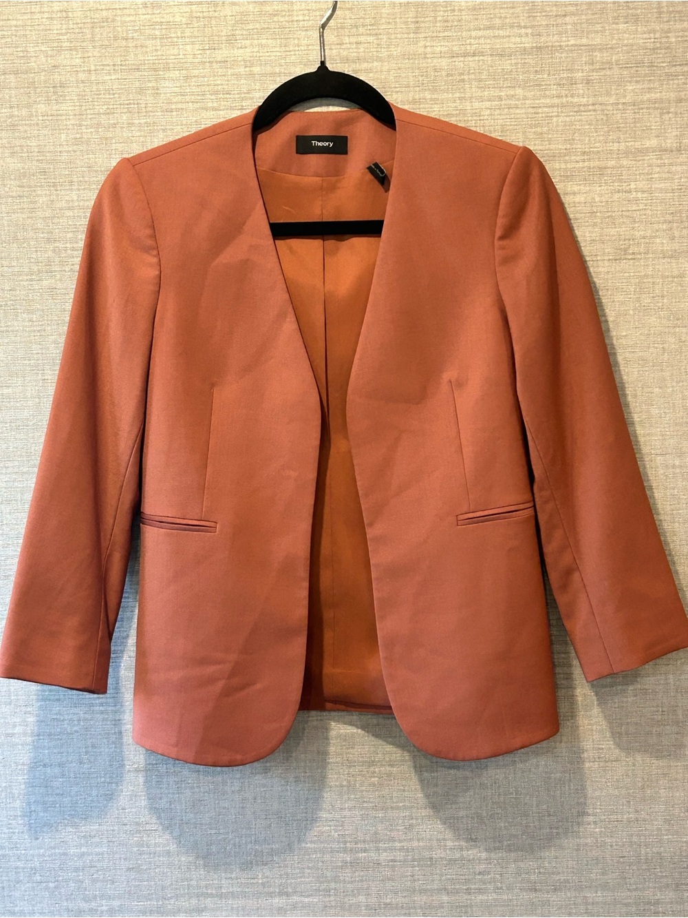 Theory Coral Open-Front Blazer in Warm Peach